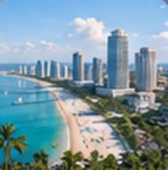 Praia e prédios de Miami